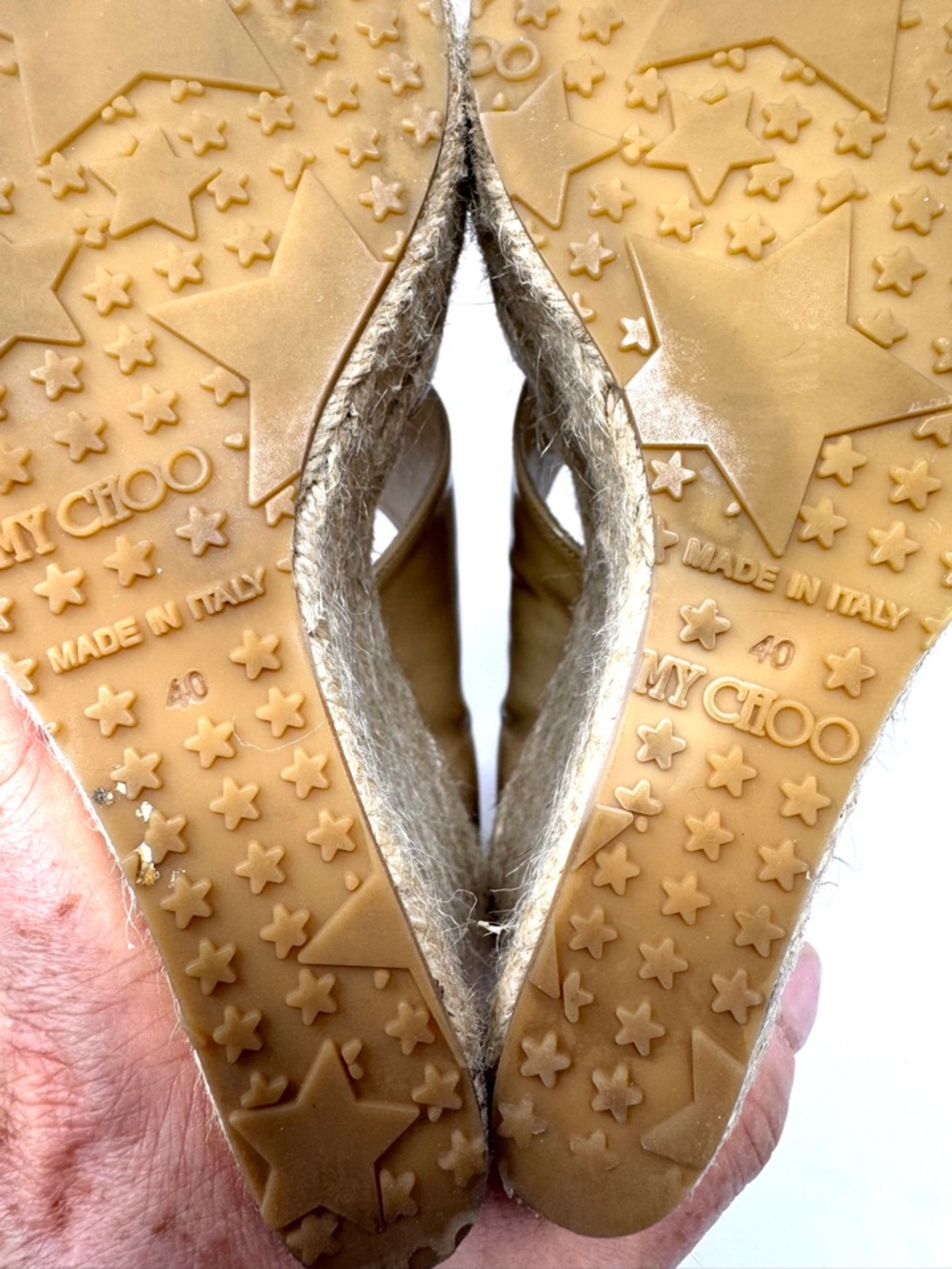 JIMMY CHOO beige patent leather raffia wedge sandals, Italy, size 40 - Picture 12 of 13